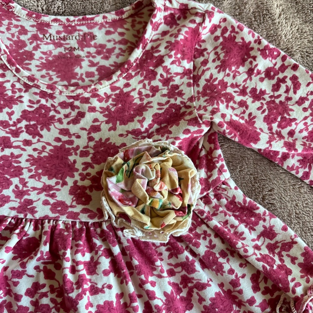 Mustard Pie Baby Girl Floral Tunic and Ruffle Bumbies Set Pink Cream 12M - Picture 3 of 5
